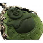 Green Obsidian Carved Buddha Sterling Silver Pendant